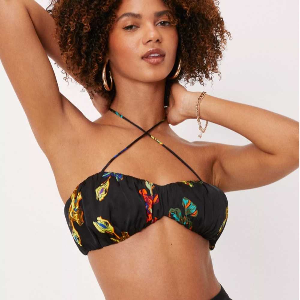 Retro Floral Ruched Bust Halterneck Bralette Size 0